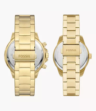 His and Hers Multifunction Gold-Tone Stainless Steel Watch Set