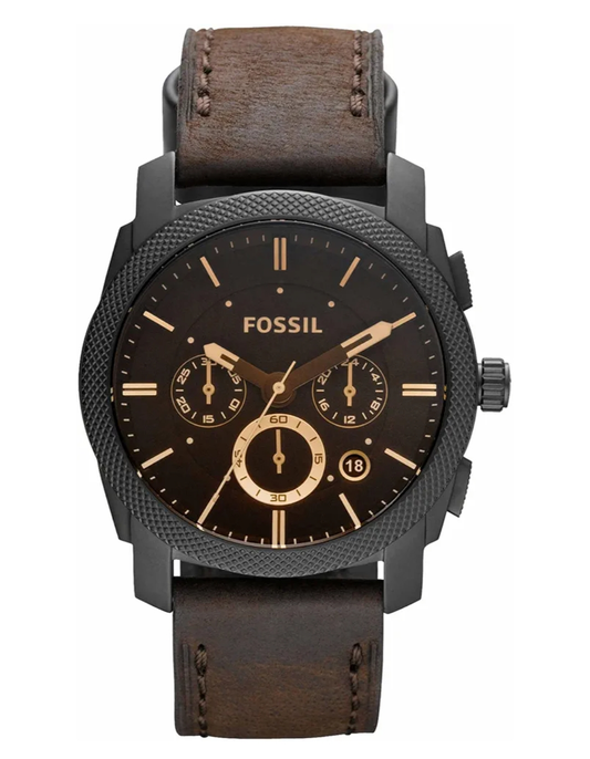 Fossil Men Leather Machine Analog Black Dial Watch-Fs4656, Band Color-Brown